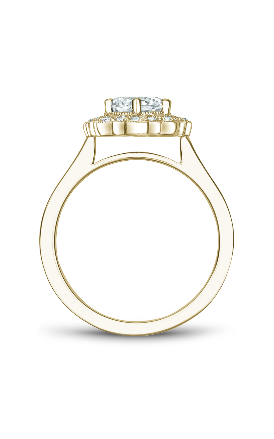 14K Yellow Gold Floral Halo Round Engagement Ring
