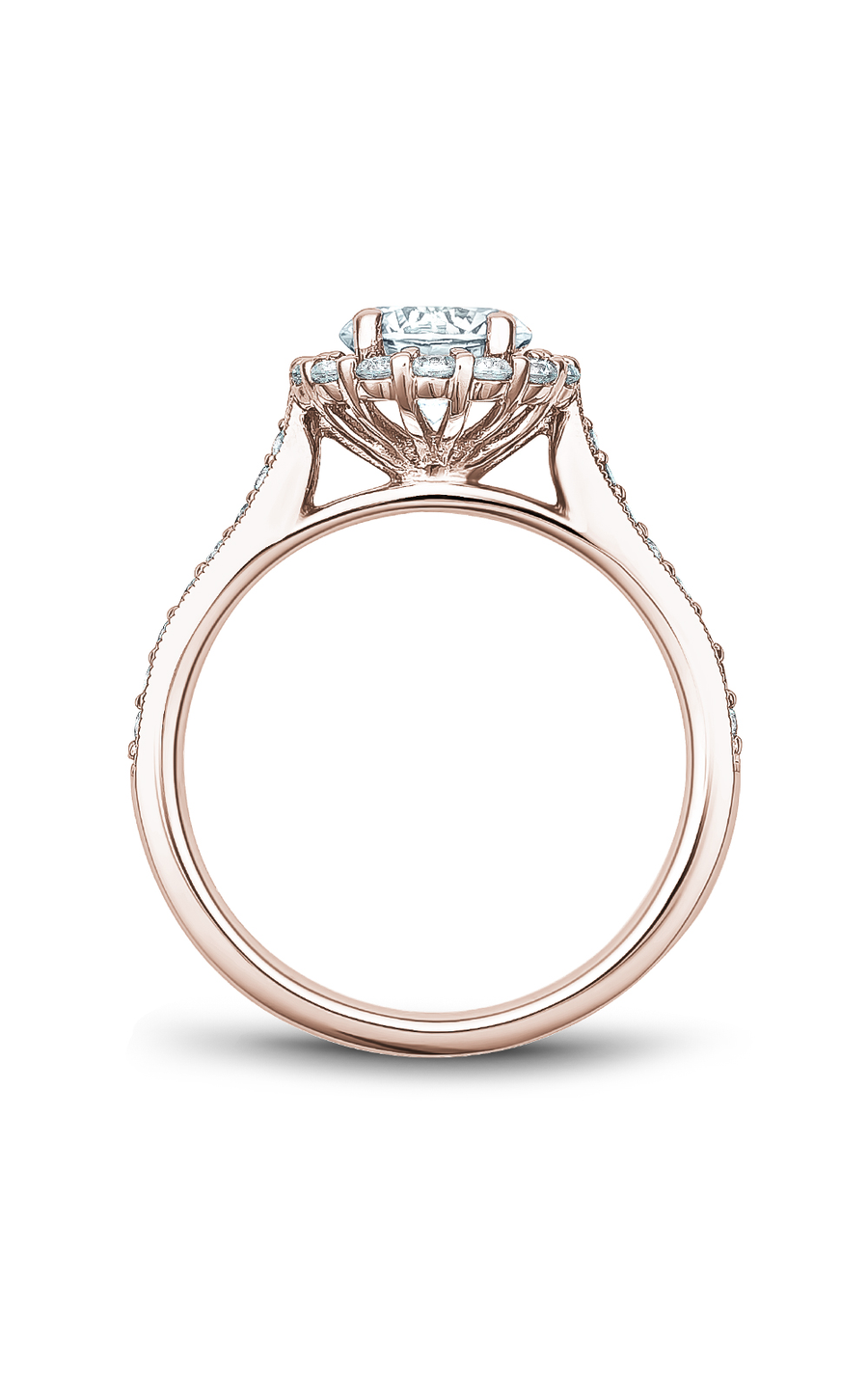 14K Rose Gold Floral Halo Round Engagement Ring