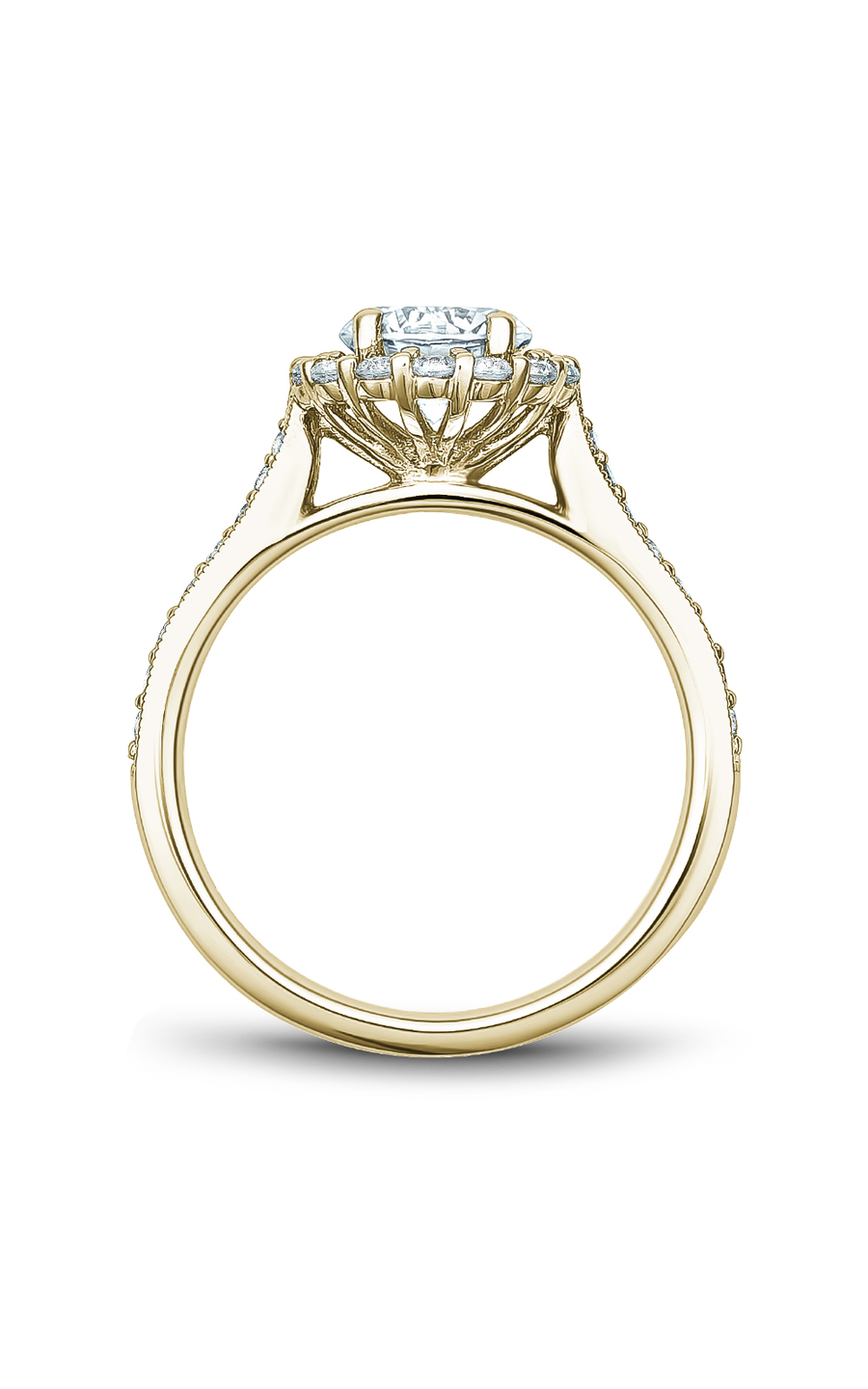 18K Yellow Gold Floral Halo Round Engagement Ring