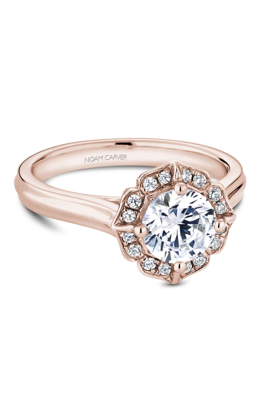 14K Rose Gold Floral Halo Round Engagement Ring
