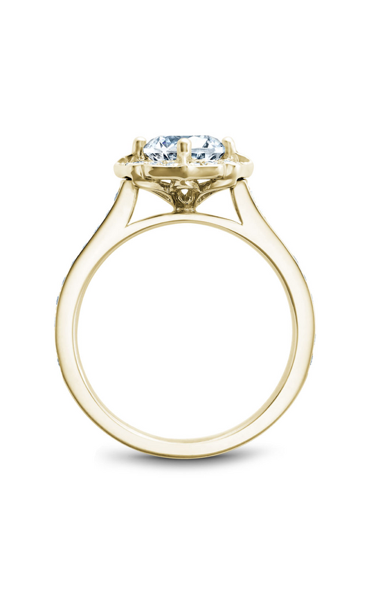 14K Yellow Gold Floral Halo Round Engagement Ring