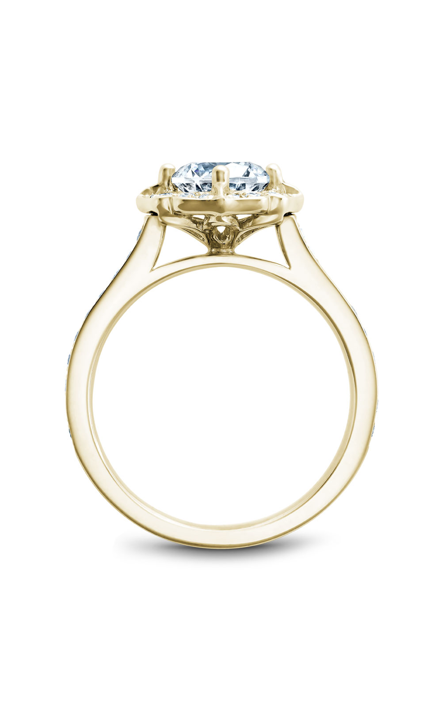 18K Yellow Gold Floral Halo Round Engagement Ring