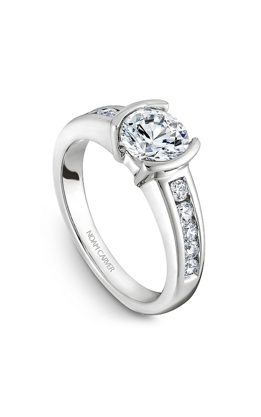 14K White Gold Modern Sidestone Round Engagement Ring