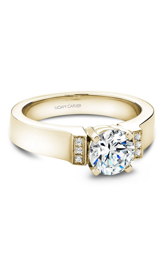 14K Yellow Gold Modern Sidestone Round Engagement Ring