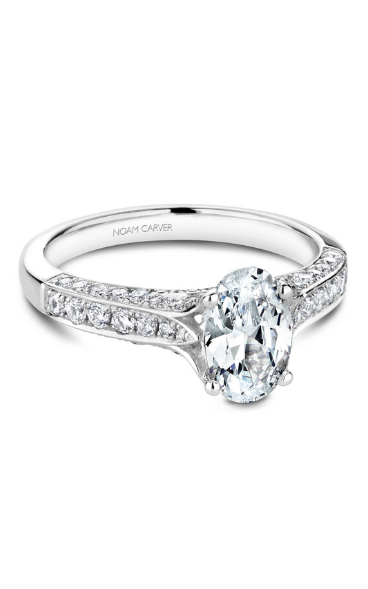14K White Gold Modern Sidestone Oval Engagement Ring