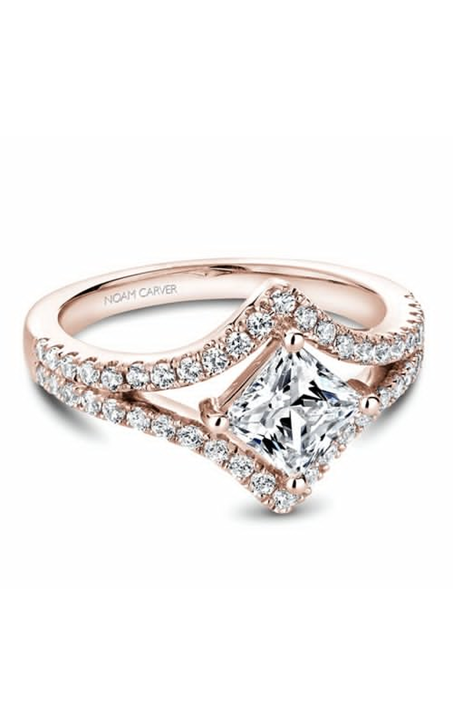 14K Rose Gold Modern Sidestone Princess Engagement Ring