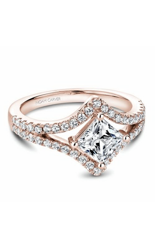 14K Rose Gold Modern Sidestone Princess Engagement Ring