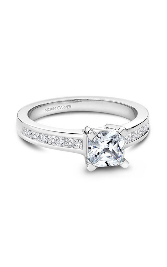 18K White Gold Modern Sidestone Princess Engagement Ring