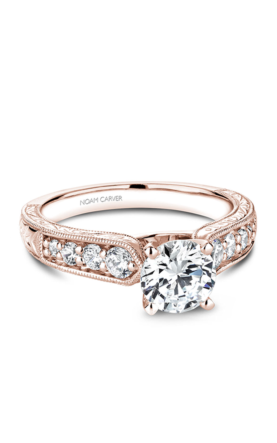 18K Rose Gold Modern Sidestone Round Engagement Ring