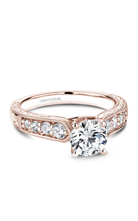 18K Rose Gold Modern Sidestone Round Engagement Ring