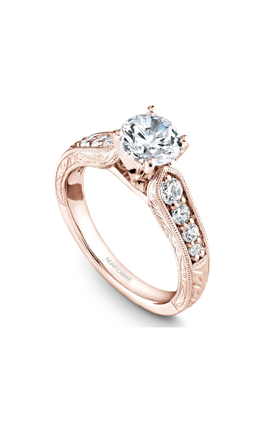 18K Rose Gold Modern Sidestone Round Engagement Ring