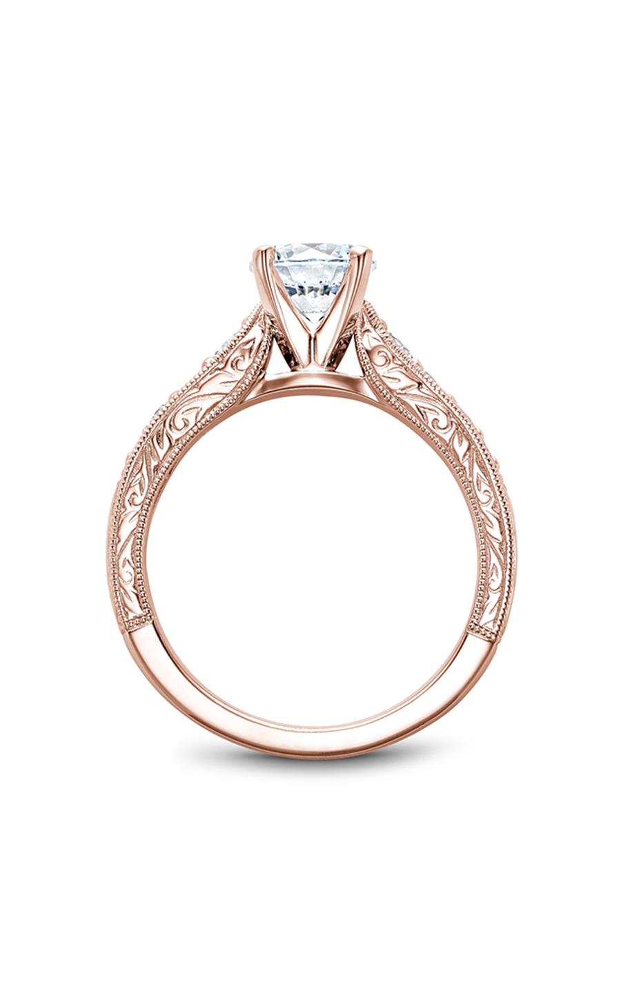18K Rose Gold Modern Sidestone Round Engagement Ring