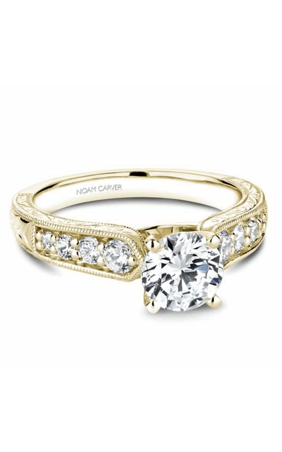 18K Yellow Gold Modern Sidestone Round Engagement Ring