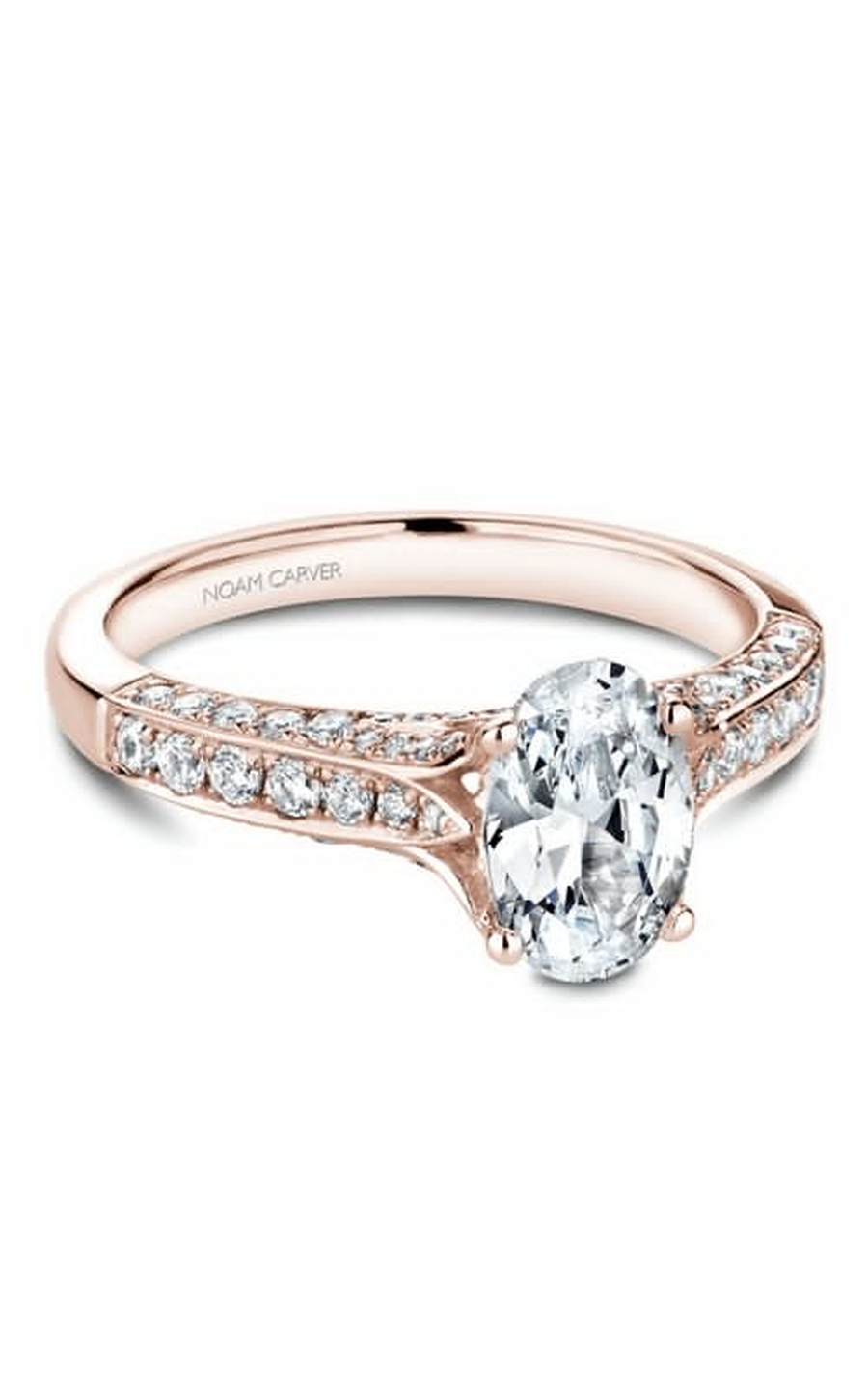 18K Rose Gold Modern Sidestone Oval Engagement Ring