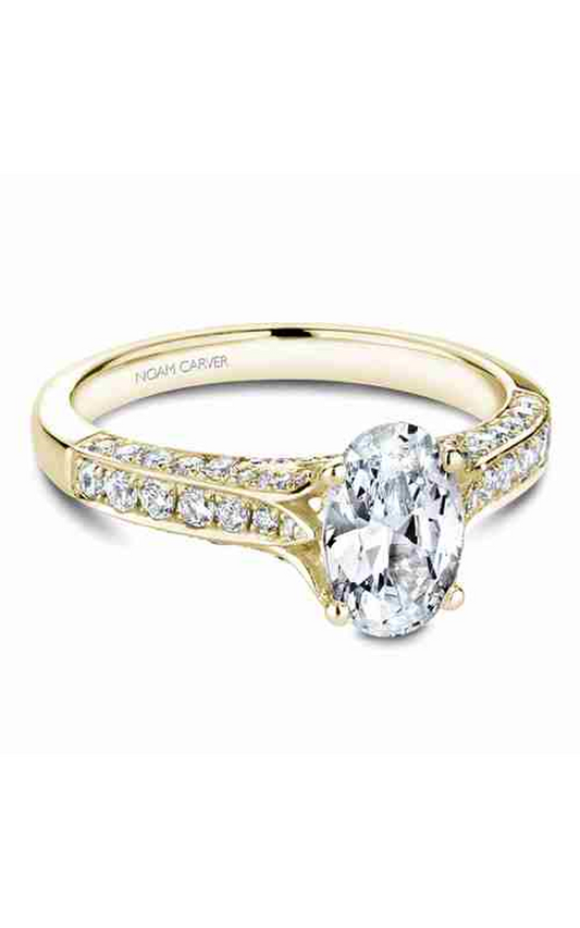 18K Yellow Gold Modern Sidestone Oval Engagement Ring