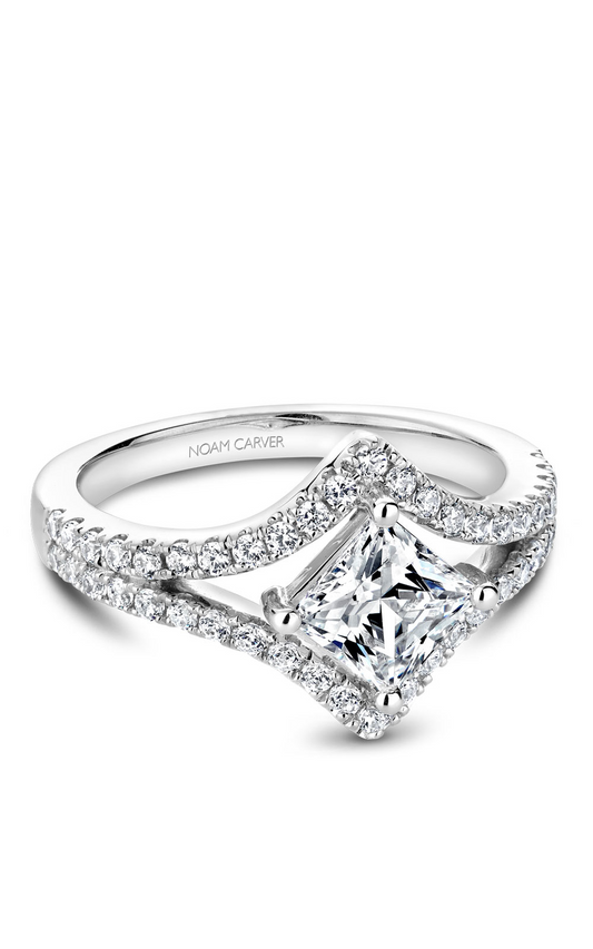 18K White Gold Modern Sidestone Princess Engagement Ring