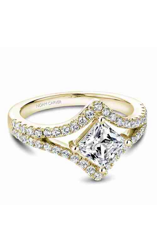 18K Yellow Gold Modern Sidestone Princess Engagement Ring