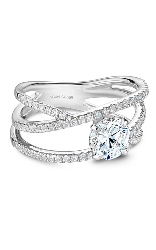 18K White Gold Modern Sidestone Round Engagement Ring