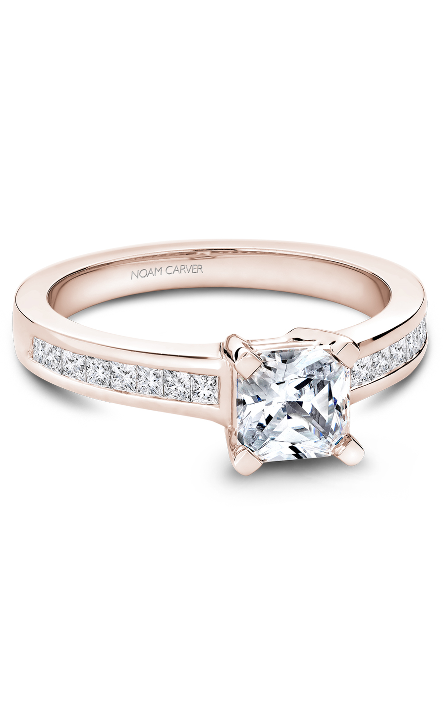 18K Rose Gold Modern Sidestone Princess Engagement Ring