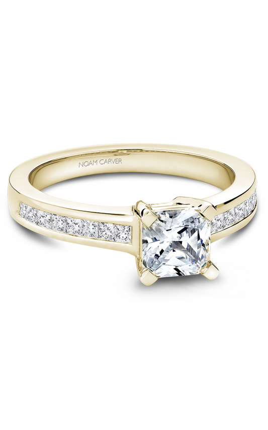 14K Yellow Gold Modern Sidestone Princess Engagement Ring