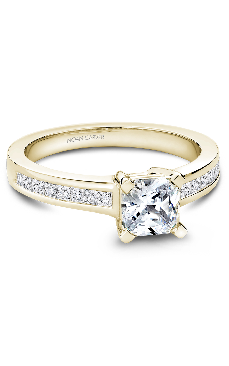 18K Yellow Gold Modern Sidestone Princess Engagement Ring