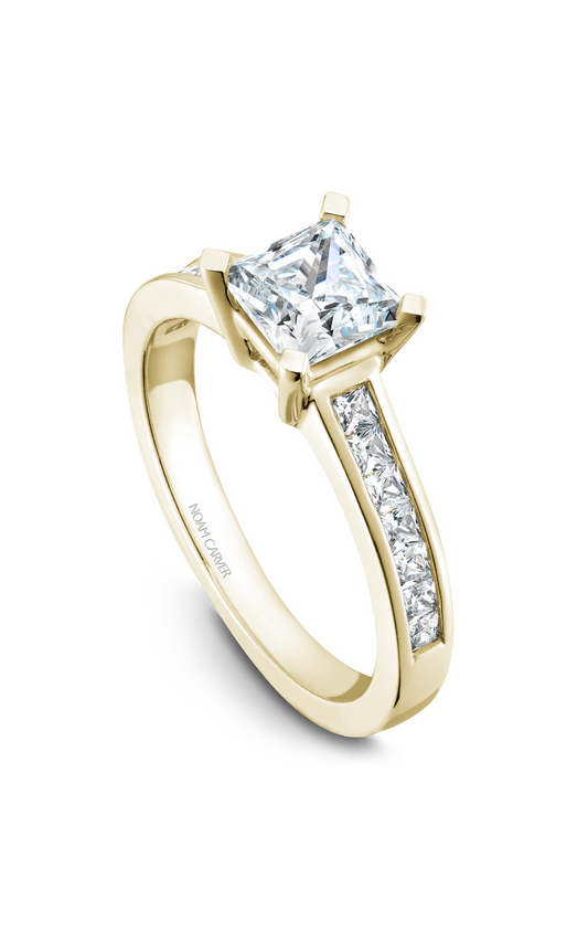 18K Yellow Gold Modern Sidestone Princess Engagement Ring