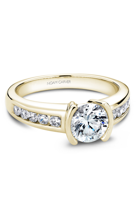 14K Yellow Gold Modern Sidestone Round Engagement Ring