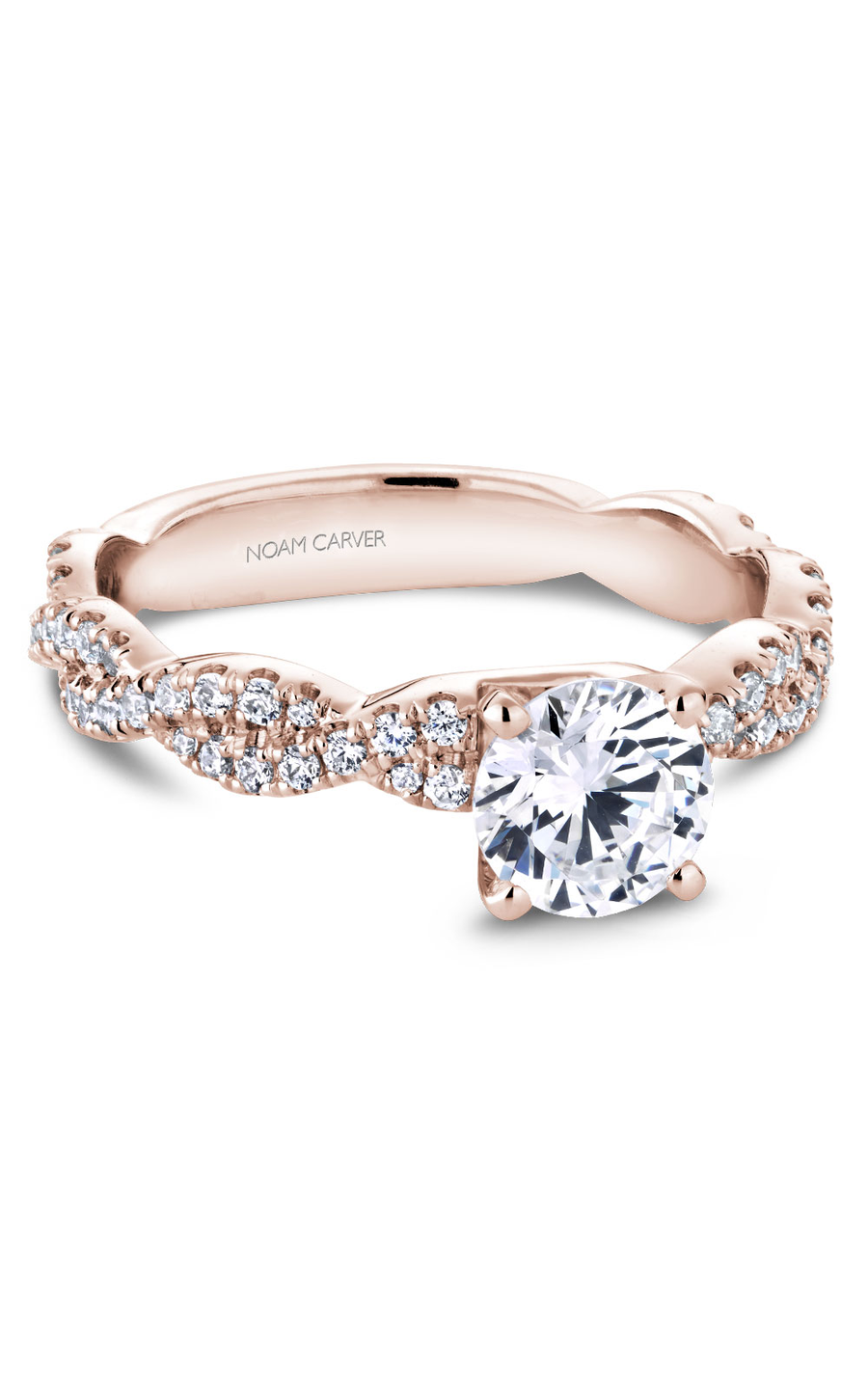 18K Rose Gold Modern Sidestone Round Engagement Ring