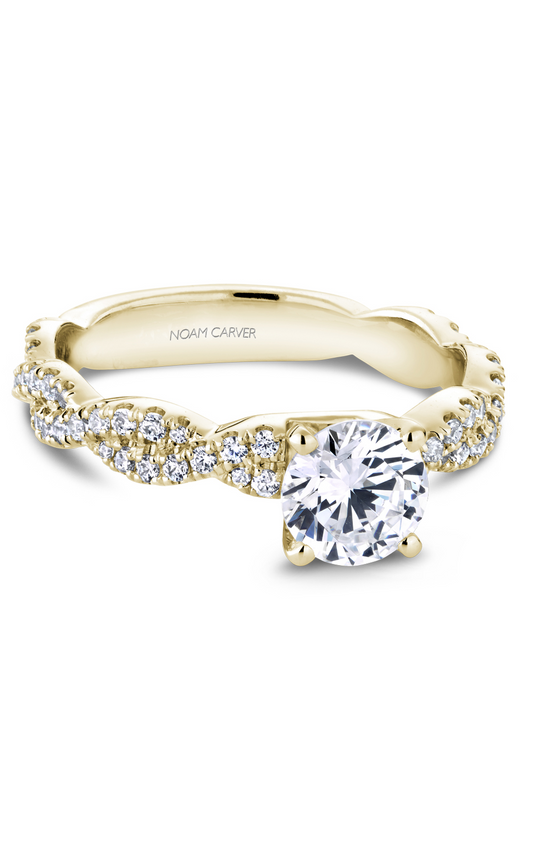 18K Yellow Gold Modern Sidestone Round Engagement Ring
