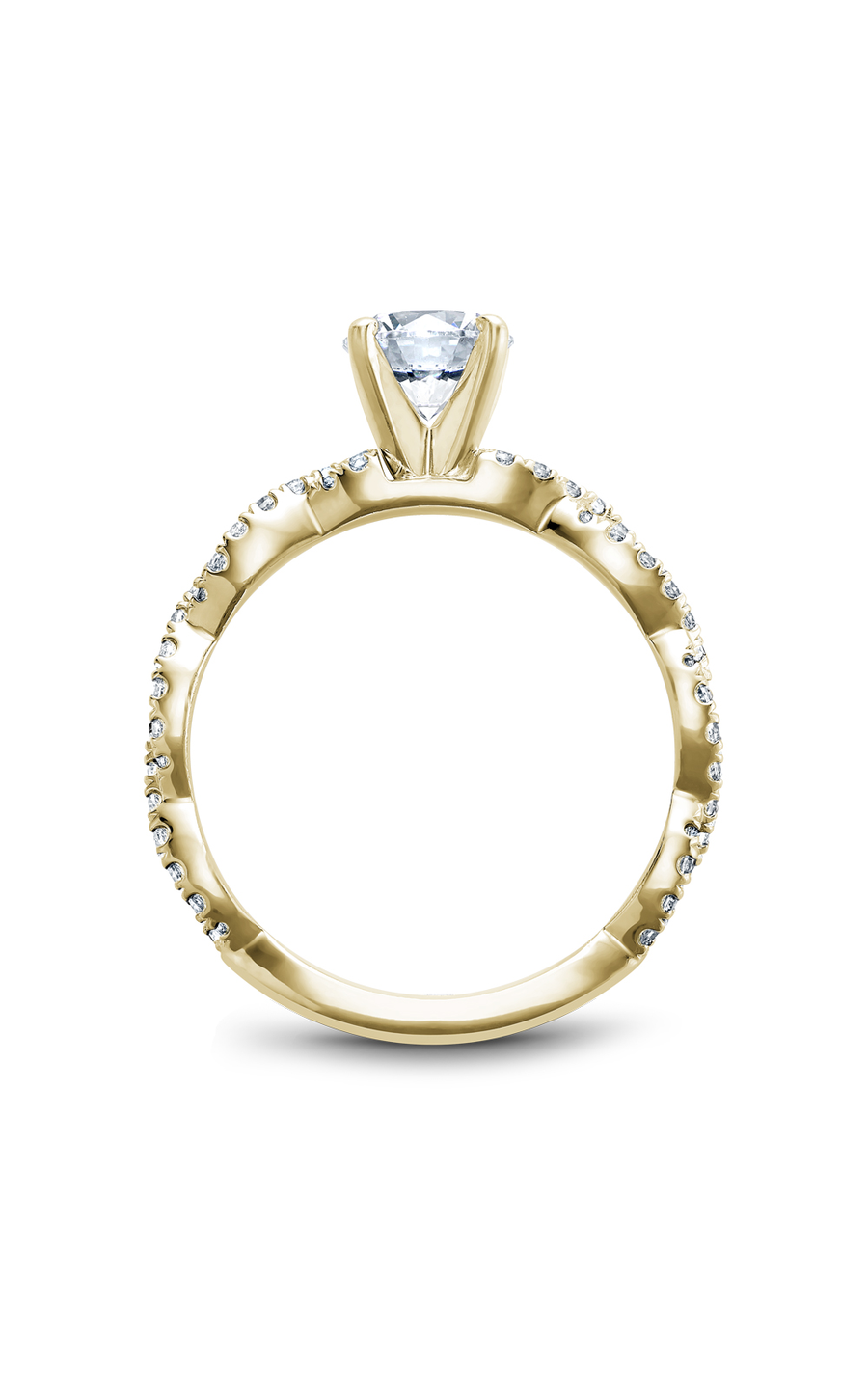 18K Yellow Gold Modern Sidestone Round Engagement Ring