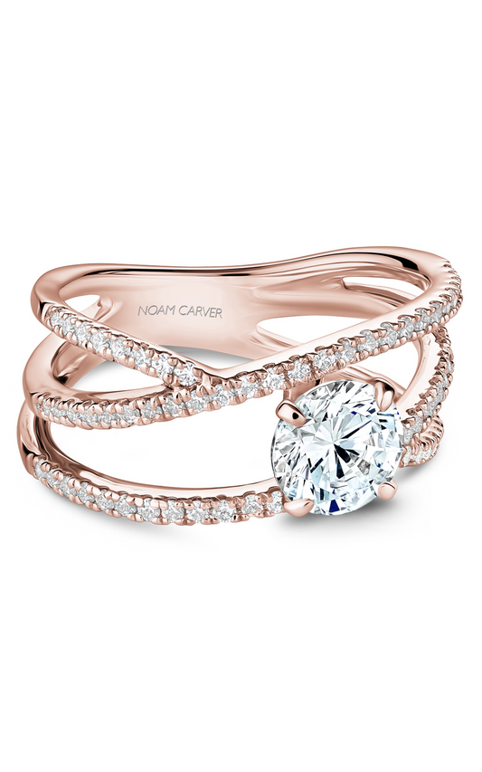 14K Rose Gold Modern Sidestone Round Engagement Ring