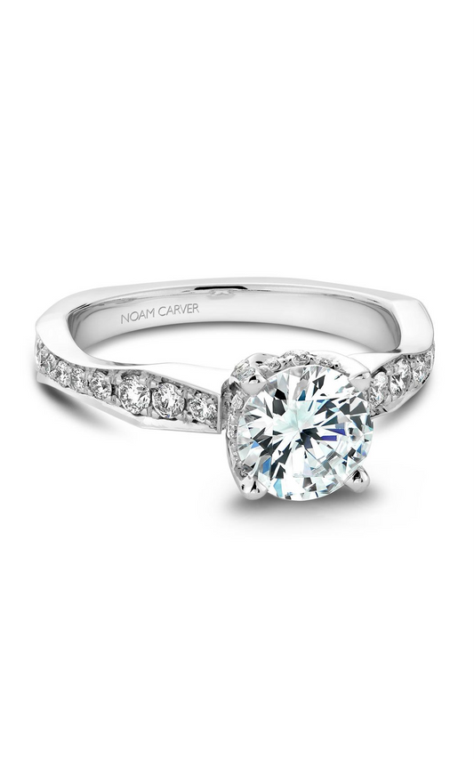 14K White Gold Vintage Sidestone Round Engagement Ring