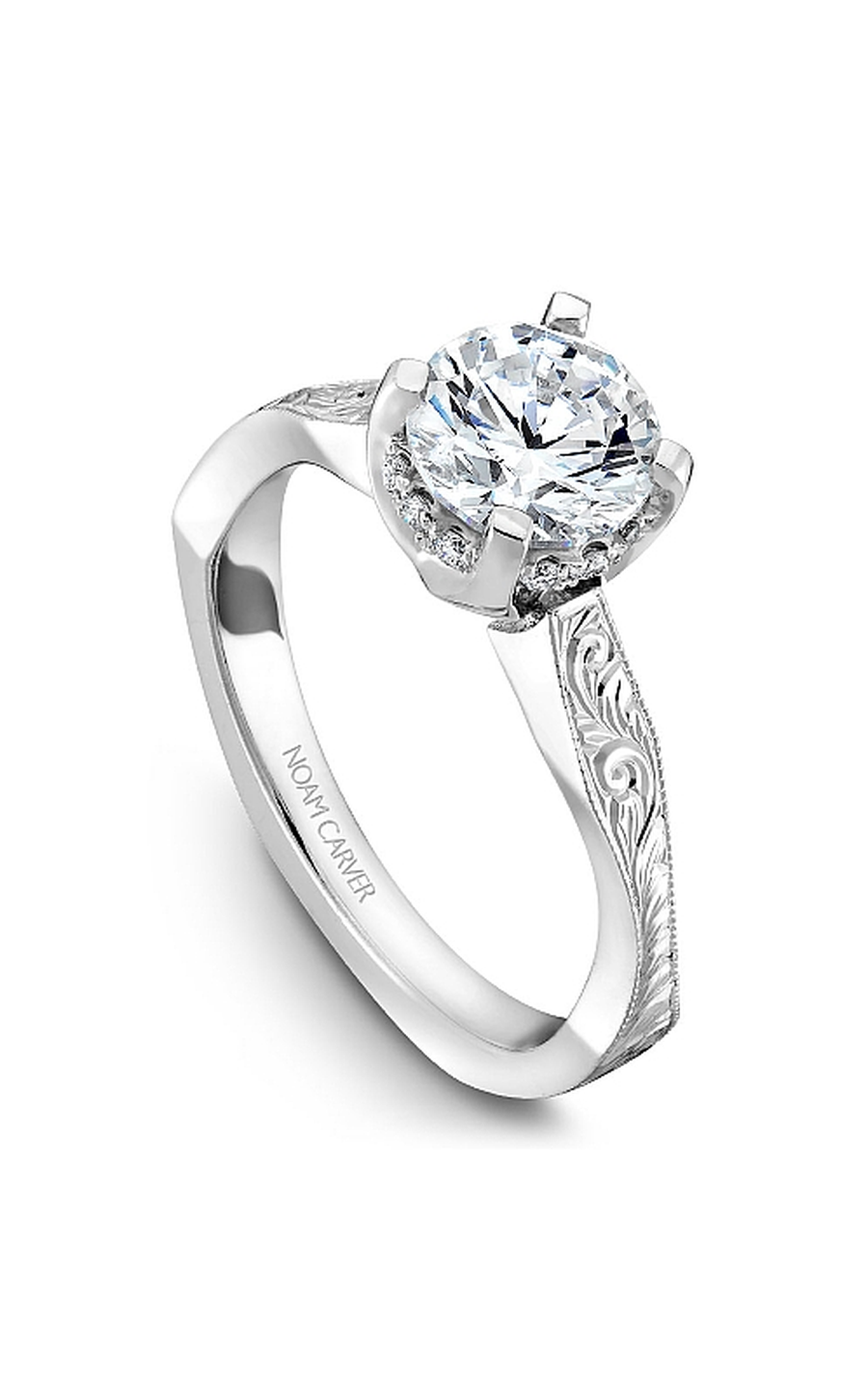 14K White Gold Vintage Sidestone Round Engagement Ring