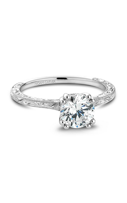 14K White Gold Vintage Solitaire Round Engagement Ring