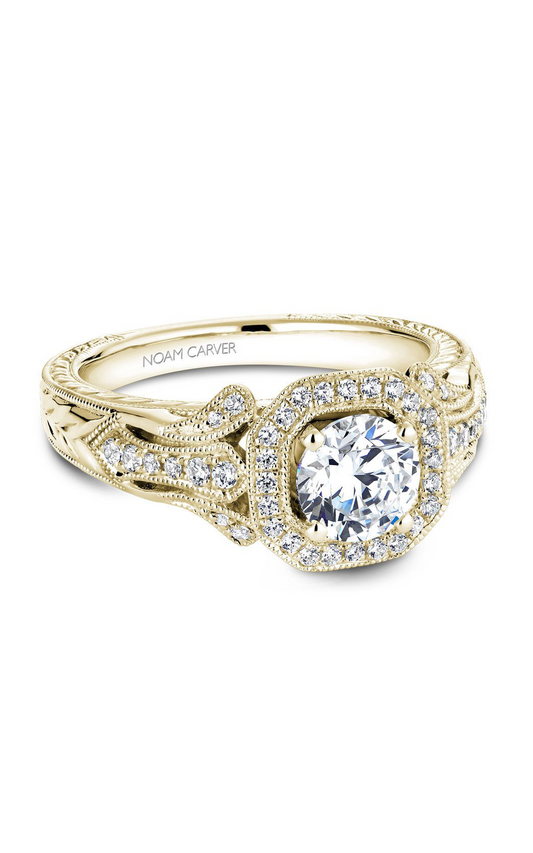 14K Yellow Gold Vintage Halo Round Engagement Ring