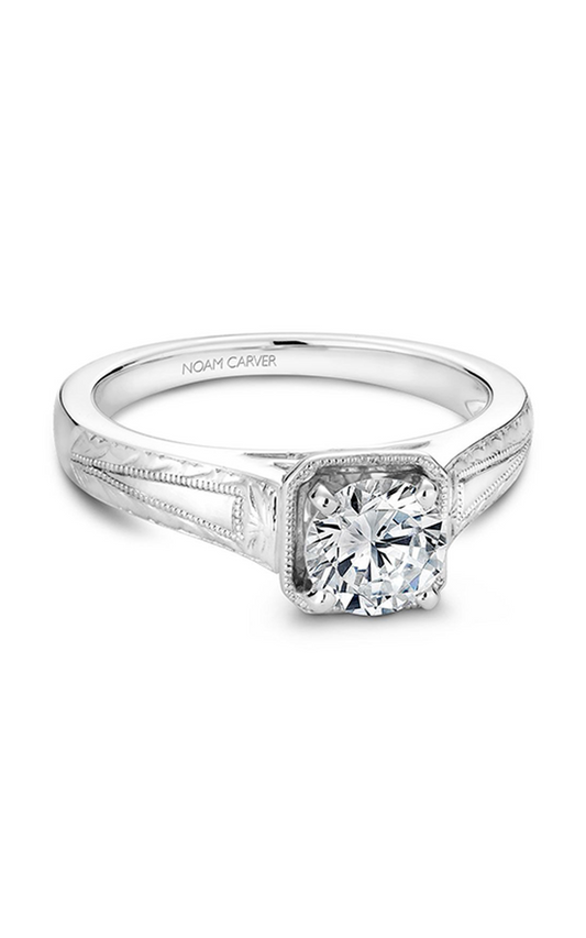 14K White Gold Vintage Solitaire Round Engagement Ring