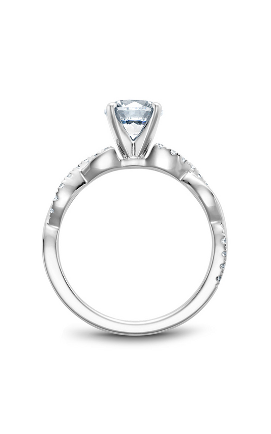 14K White Gold Vintage Sidestone Round Engagement Ring