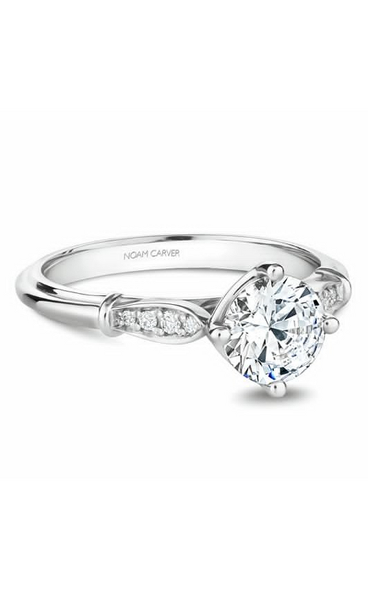 14K White Gold Vintage Sidestone Round Engagement Ring