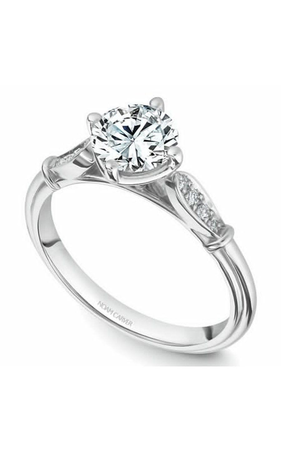 14K White Gold Vintage Sidestone Round Engagement Ring