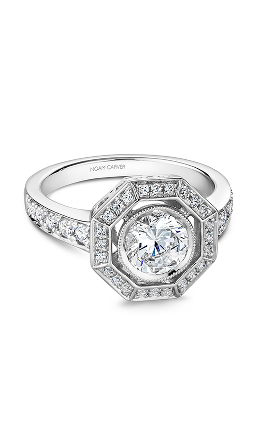 14K White Gold Vintage Halo Round Engagement Ring