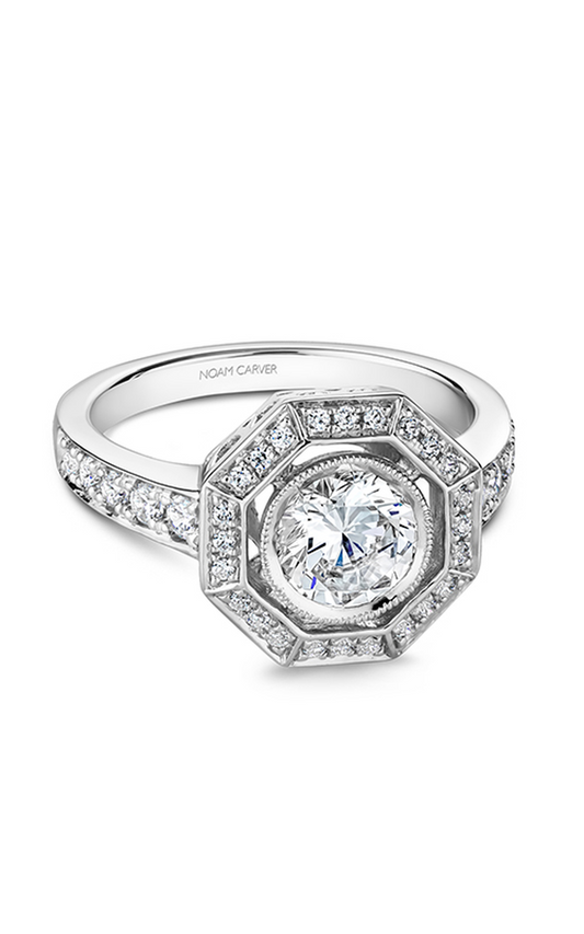 14K White Gold Vintage Halo Round Engagement Ring