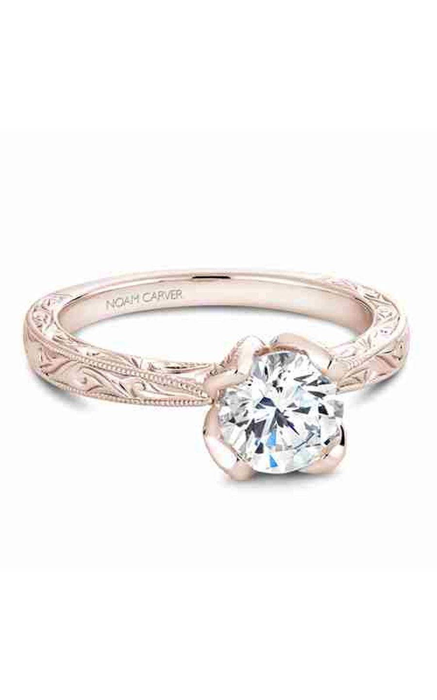 18K Rose Gold Vintage Solitaire Round Engagement Ring