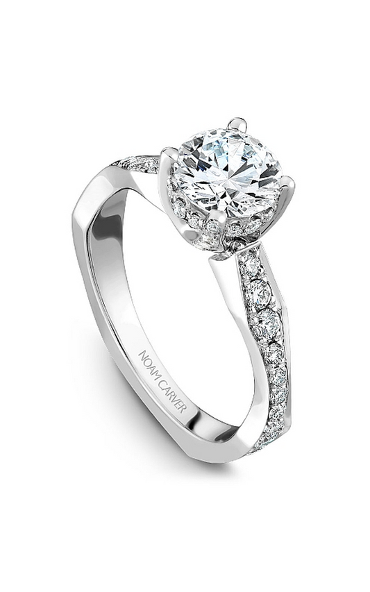 18K White Gold Vintage Sidestone Round Engagement Ring
