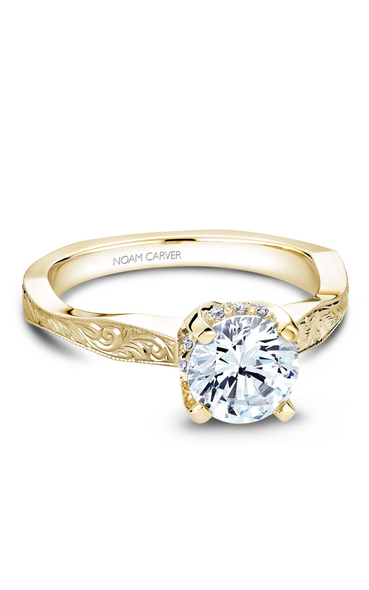 18K Yellow Gold Vintage Sidestone Round Engagement Ring