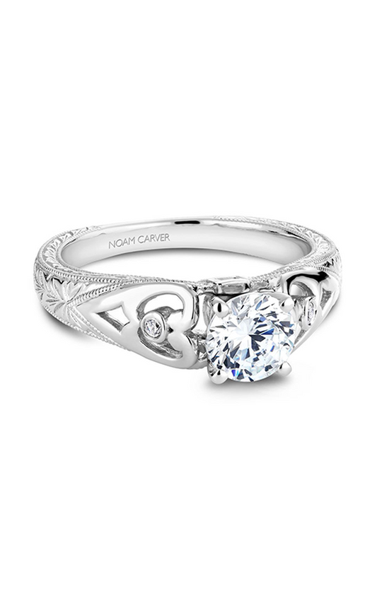 18K White Gold Vintage Sidestone Round Engagement Ring