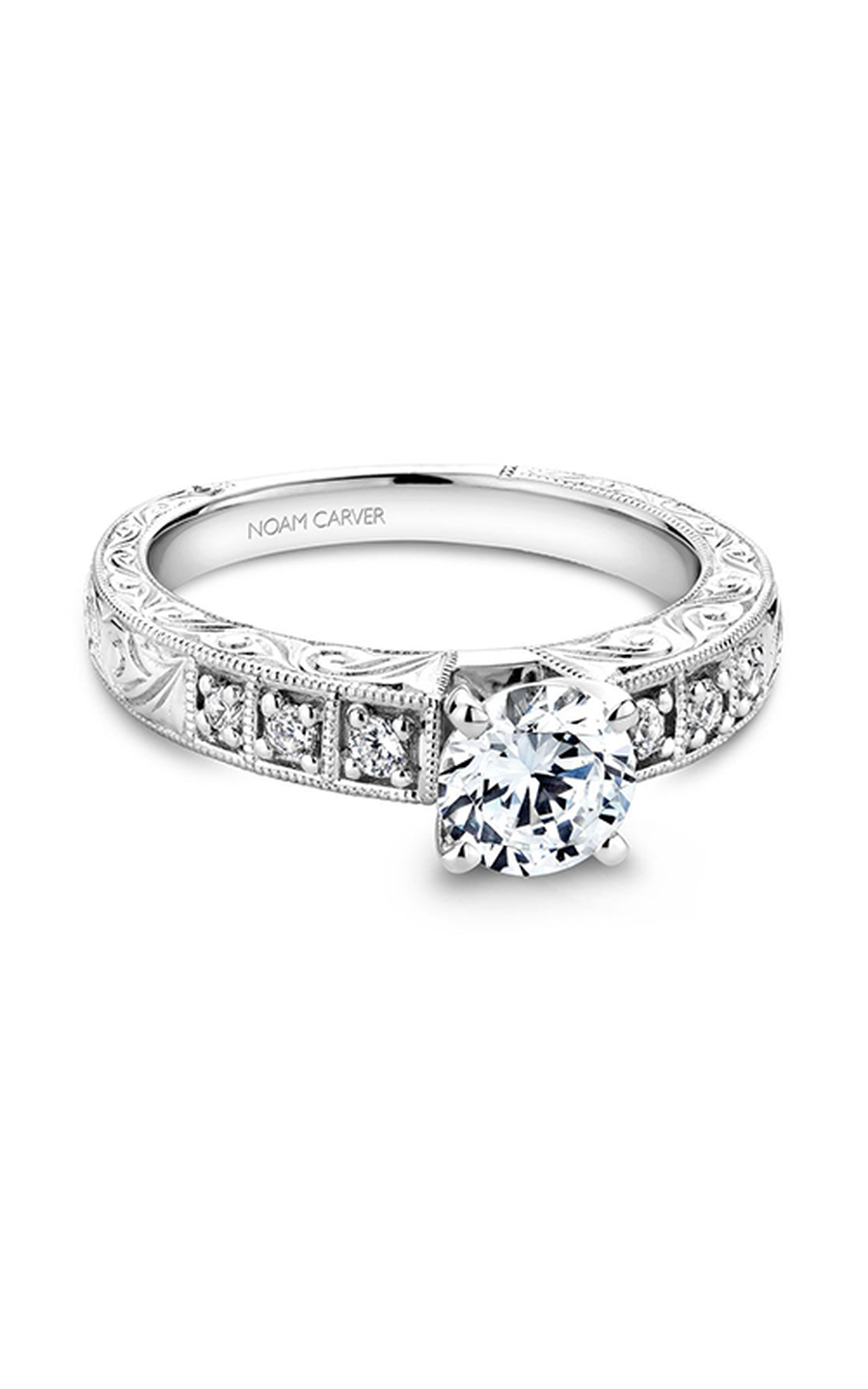 18K White Gold Vintage Sidestone Round Engagement Ring