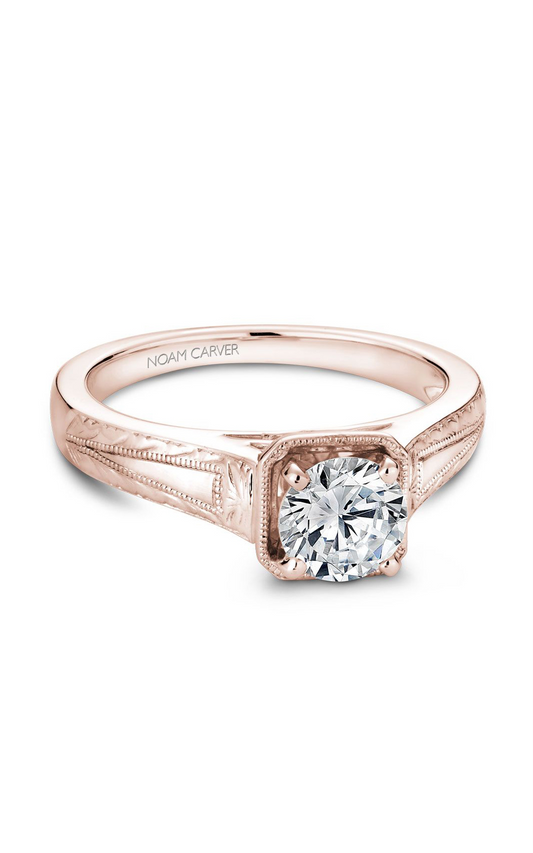 18K Rose Gold Vintage Solitaire Round Engagement Ring