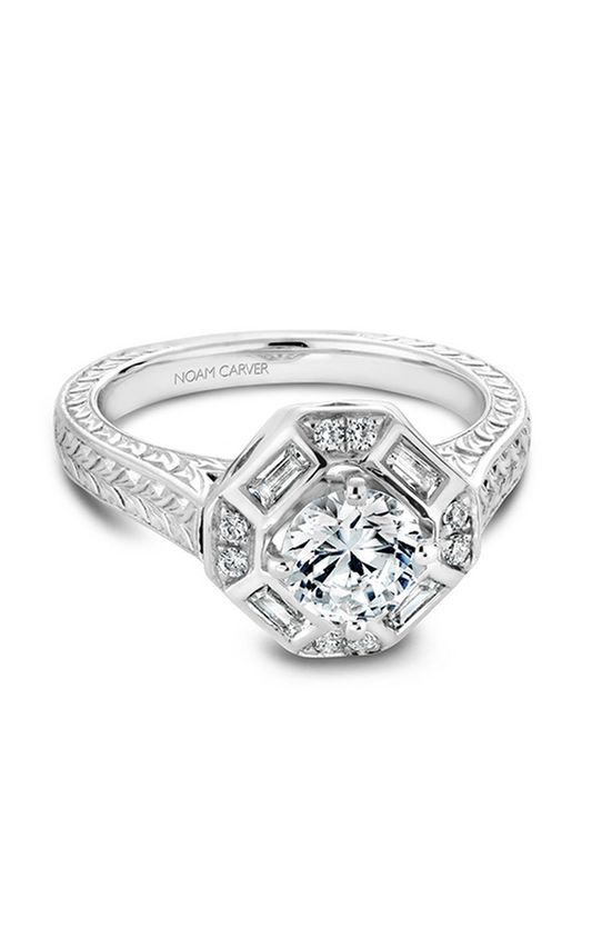 18K White Gold Vintage Halo Round Engagement Ring