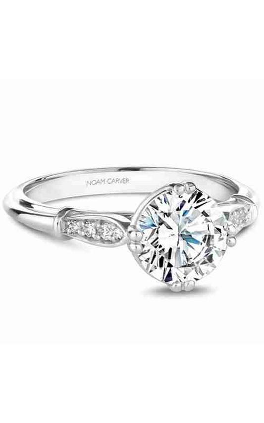 18K White Gold Vintage Sidestone Round Engagement Ring