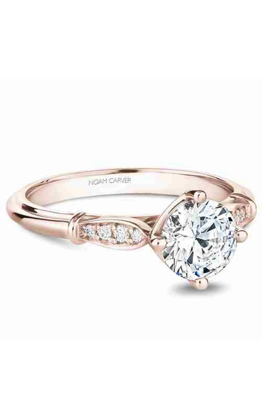 18K Rose Gold Vintage Sidestone Round Engagement Ring